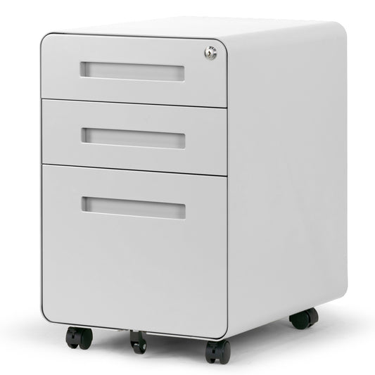 Aviya White 3-Drawer File Cabinet with lock and Wheels
