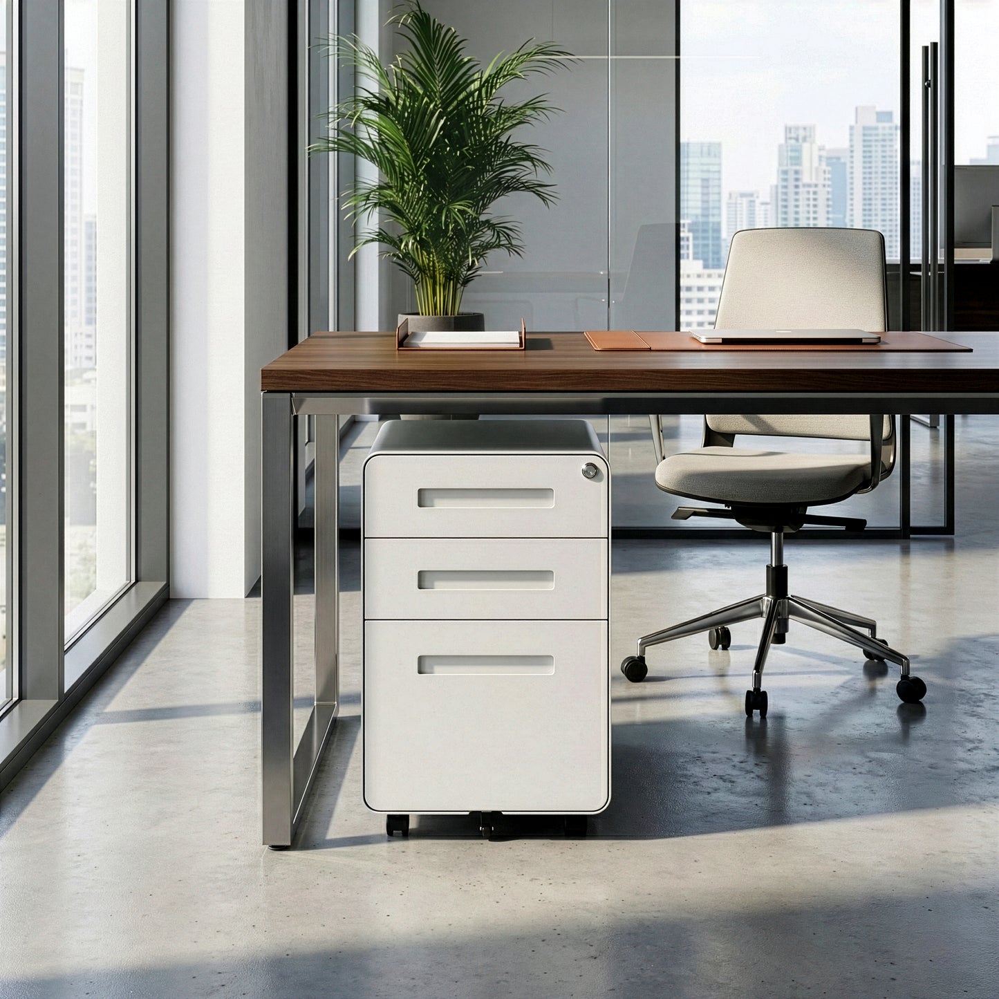 Aviya White 3-Drawer File Cabinet with lock and Wheels