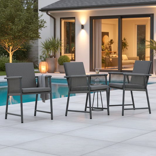 Set of 2 Bianca Grey Outdoor Dining Chair with Hand-Woven Synthetic Rattan Arms