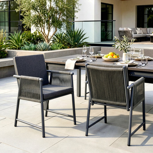 Set of 2 Bianca Grey Outdoor Dining Chair with Hand-Woven Synthetic Rattan Arms