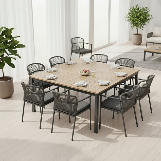 Set of 2 Bina Grey Outdoor Dining Chair with Hand-Woven Synthetic Rattan Back