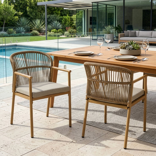 Set of 2 Bina Brown Outdoor Dining Chair with Hand-Woven Synthetic Rattan Back