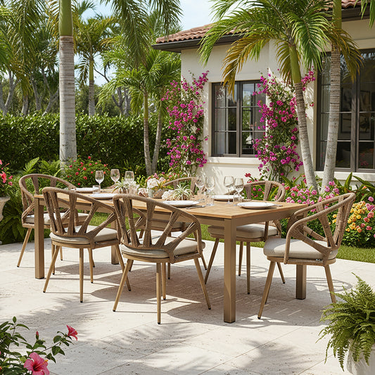 Set of 2 Binda Brown Outdoor Dining Chair with Hand-Woven Back