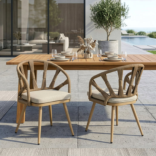 Set of 2 Binda Brown Outdoor Dining Chair with Hand-Woven Back