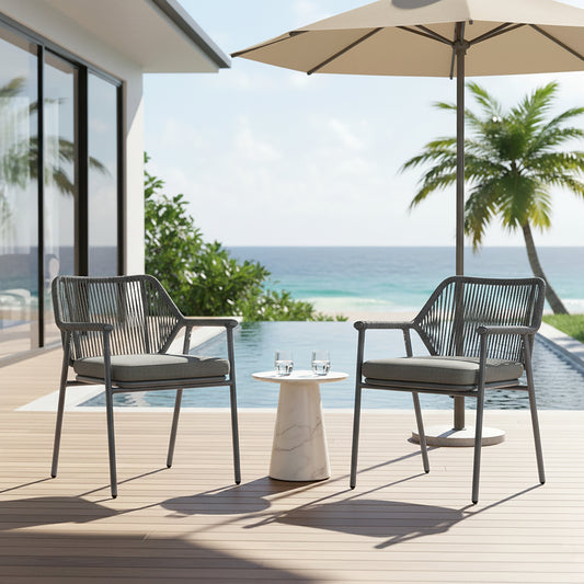 Set of 2 Bisera Grey Outdoor Dining Chair with Arms