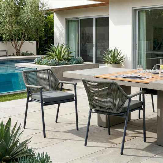 Set of 2 Bisera Grey Outdoor Dining Chair with Arms