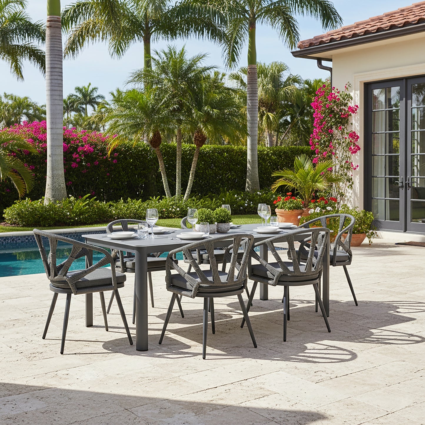 Bia Grey Outdoor Dining Table with Stone Top