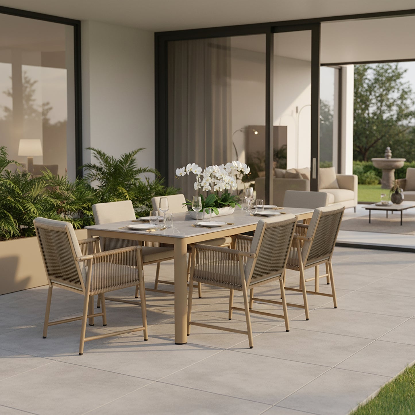 Bia Brown Outdoor Dining Table with Stone Top