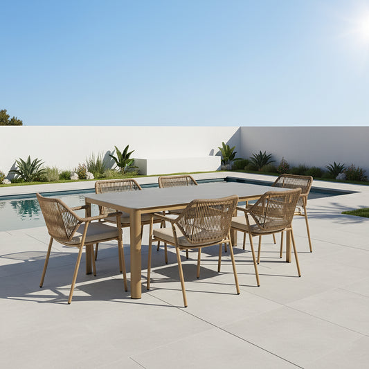Bia Brown Outdoor Dining Table with Stone Top
