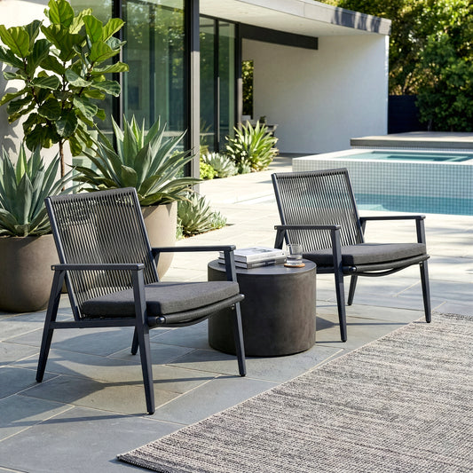Set of 2 Biton Grey Outdoor Lounge Chair with Seat Cushion