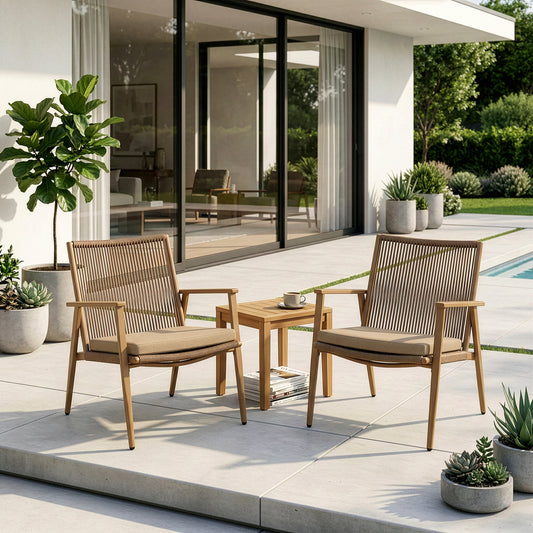 Set of 2 Biton Brown Outdoor Lounge Chair with Seat Cushion