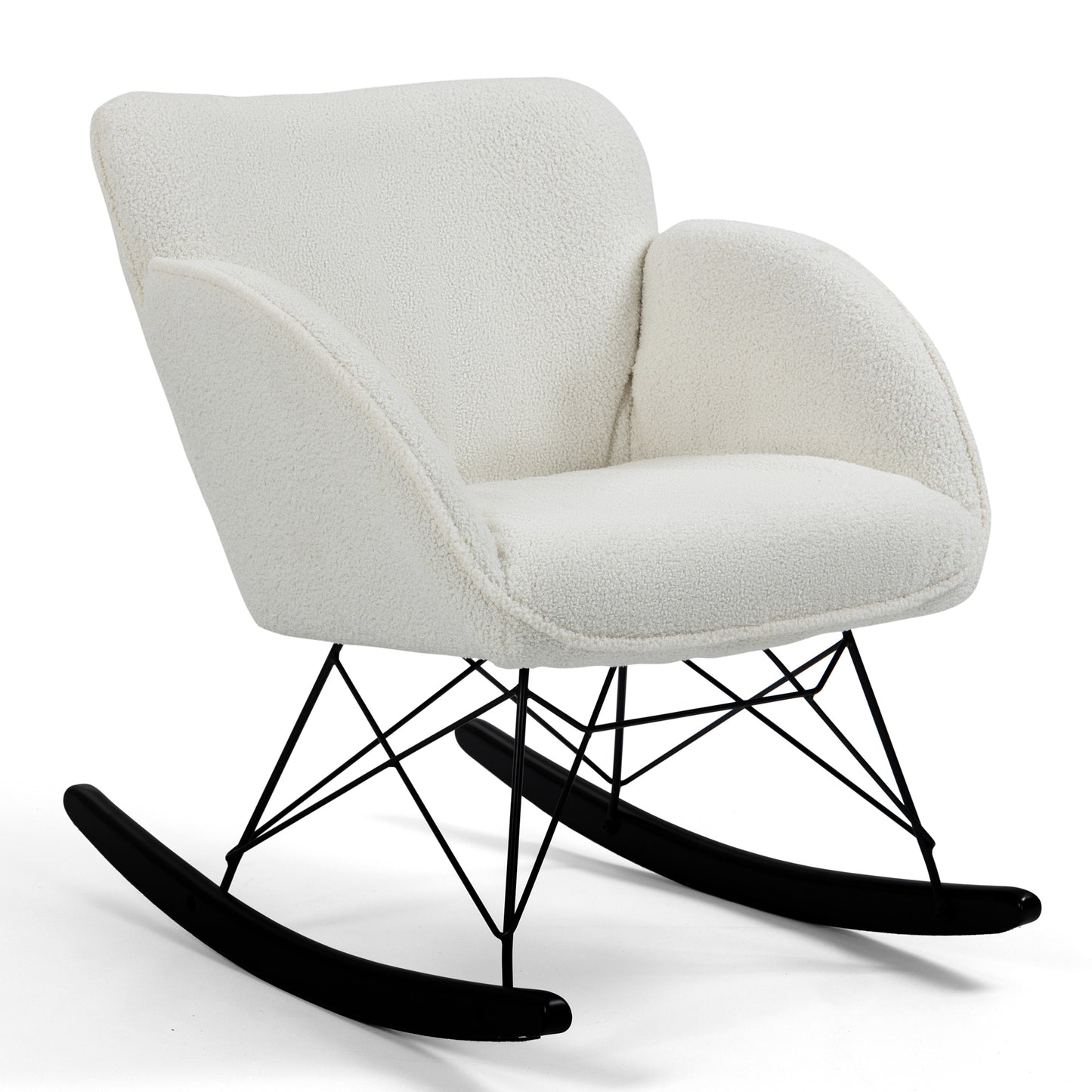 Ayan White Boucle Rocking Chair with Black Legs