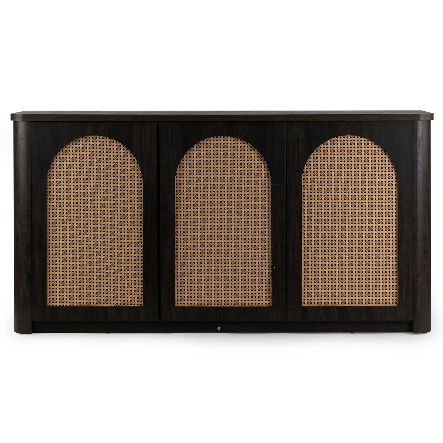 Bistra Brown Three Door Walnut Finish Sideboard with Rattan Doors