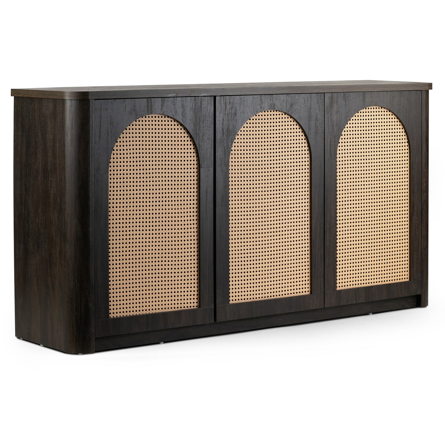 Bistra Brown Three Door Walnut Finish Sideboard with Rattan Doors
