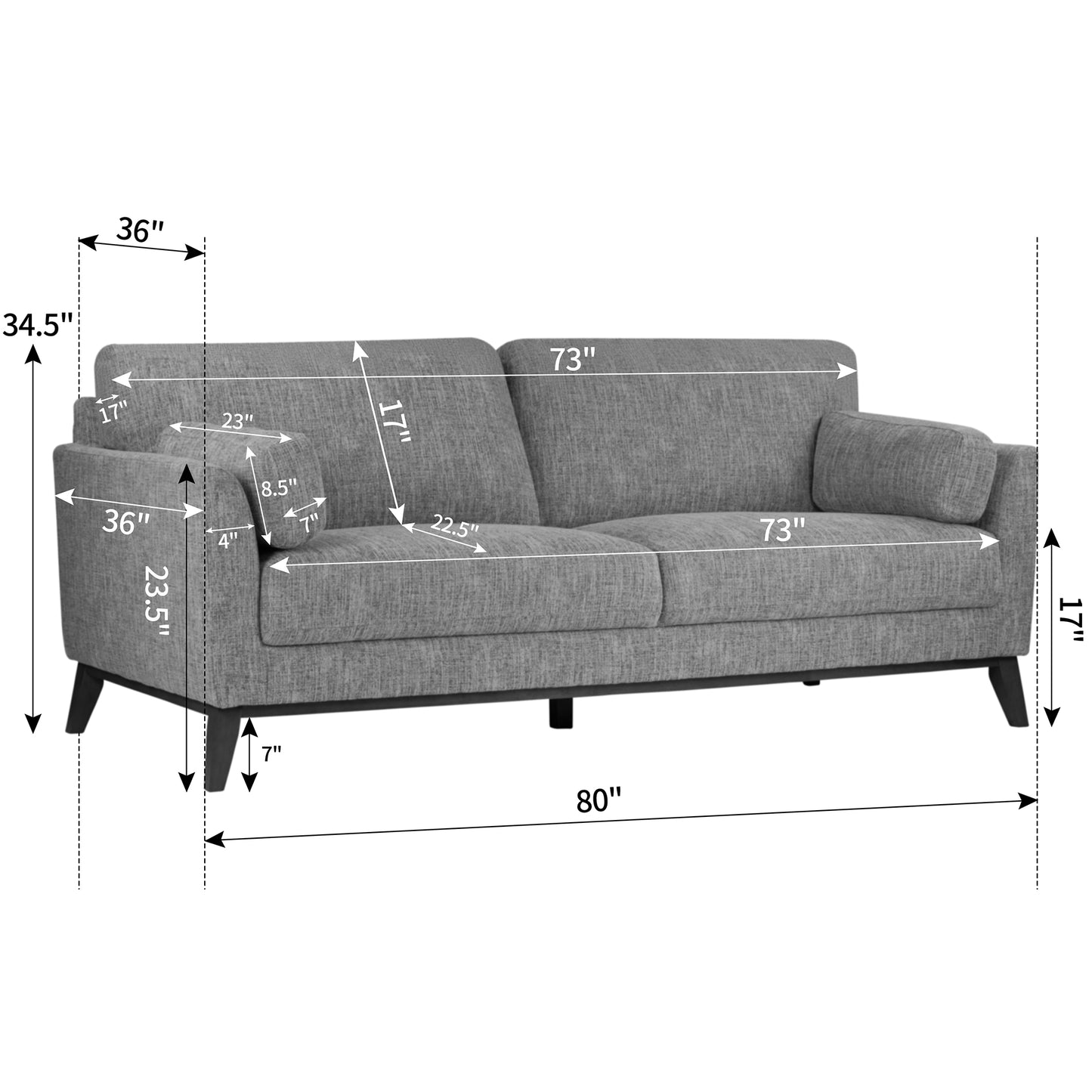 Birre Black and Ivory Blend Chenille Tweed Fabric Sofa with Wood Legs