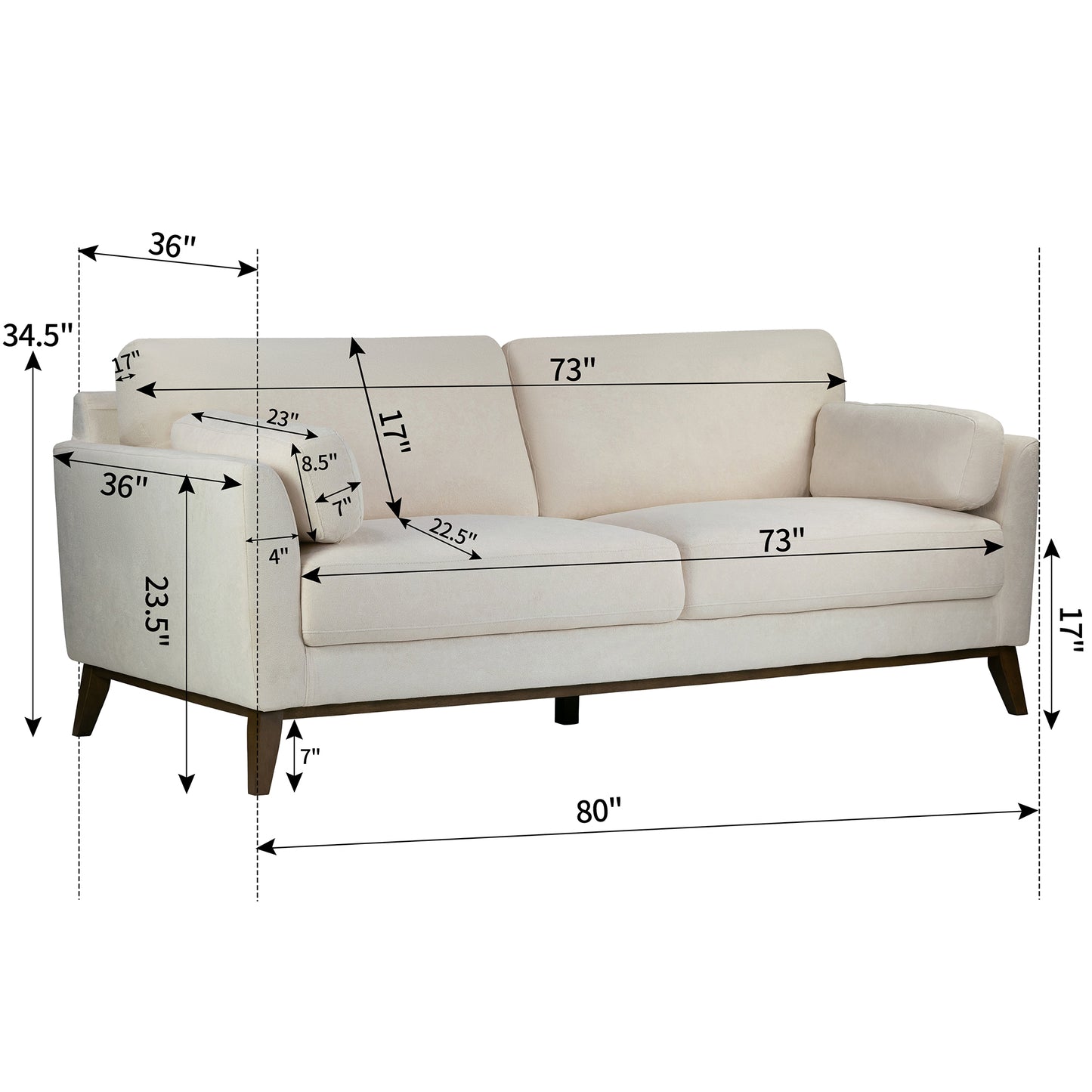 Birre Beige Micro Boucle Fabric Sofa with Wood Legs