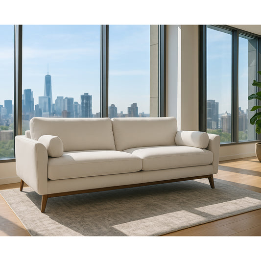 Birre Beige Micro Boucle Fabric Sofa with Wood Legs