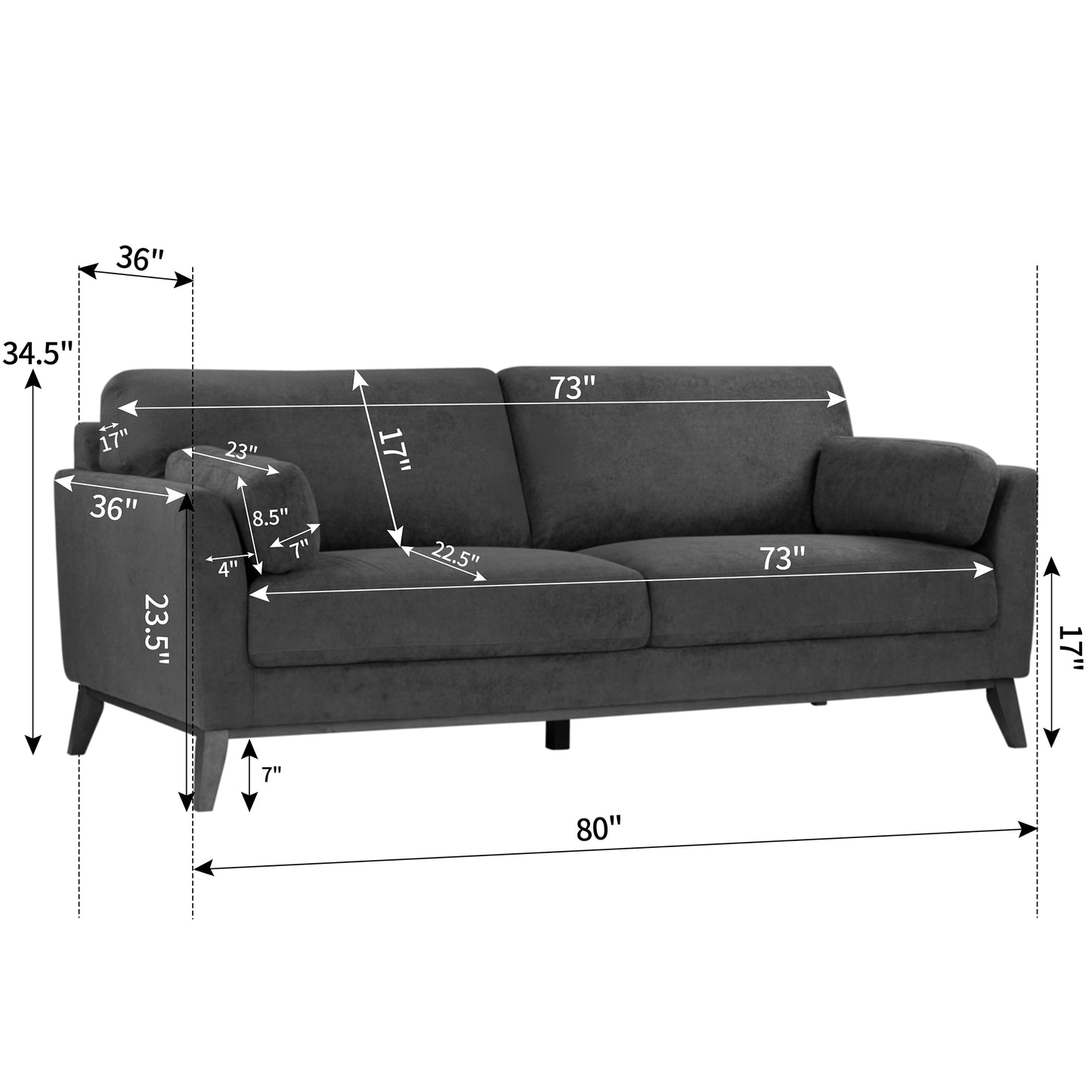 Birre Dark Gray Micro Boucle Fabric Sofa with Wood Legs
