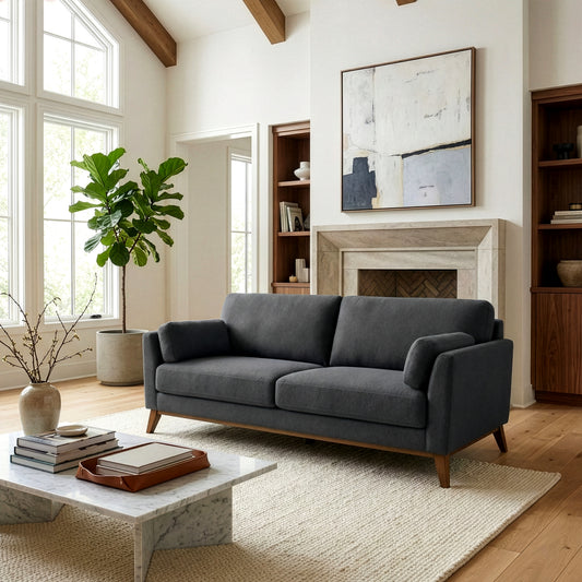 Birre Dark Gray Micro Boucle Fabric Sofa with Wood Legs