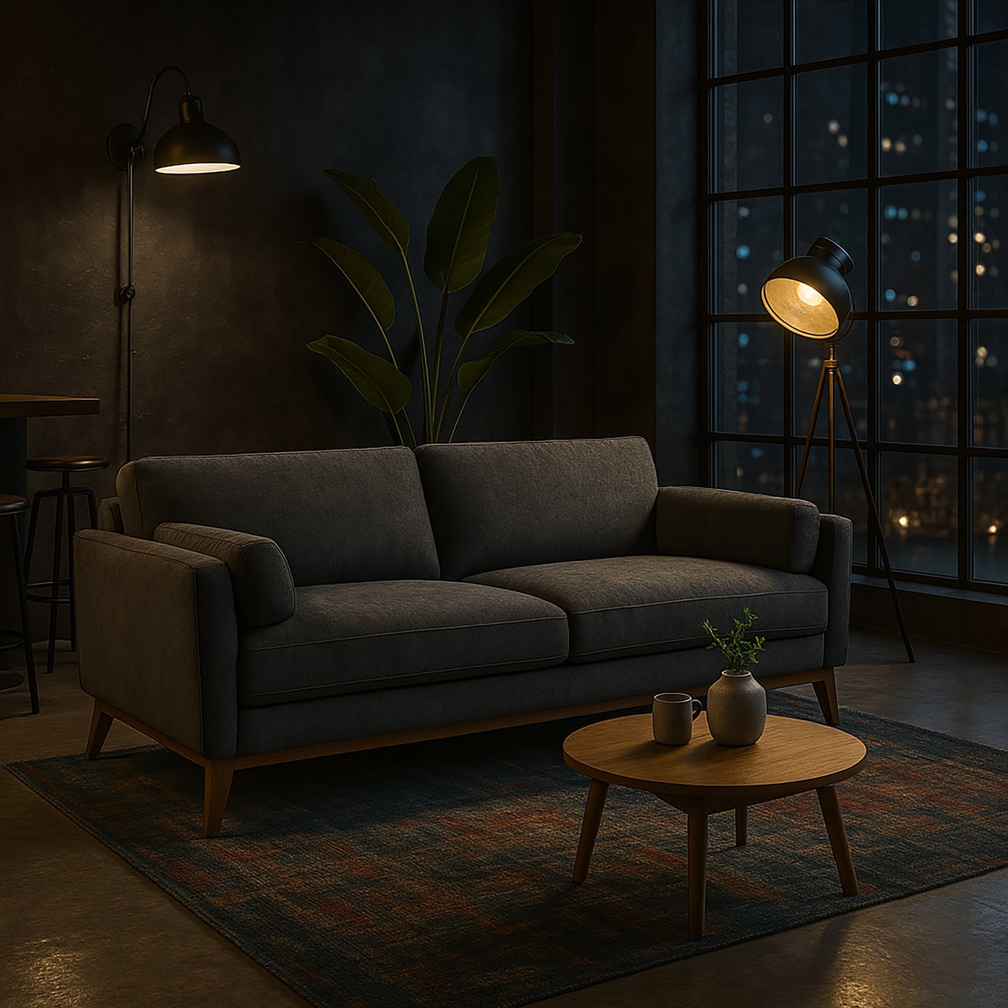 Birre Dark Gray Micro Boucle Fabric Sofa with Wood Legs