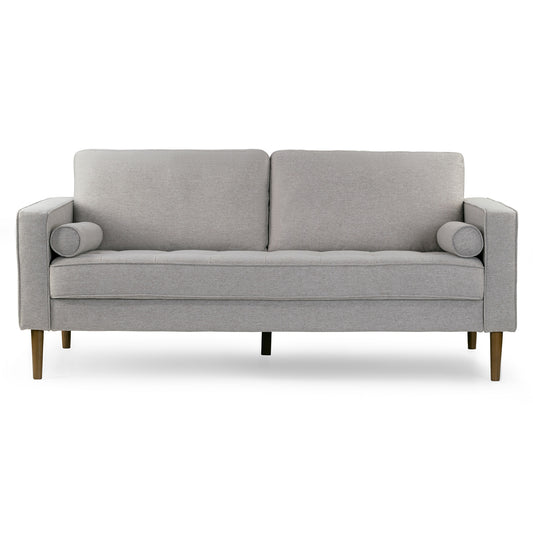 Bisera Beige Twill Tufted Fabric Sofa with Wood Legs