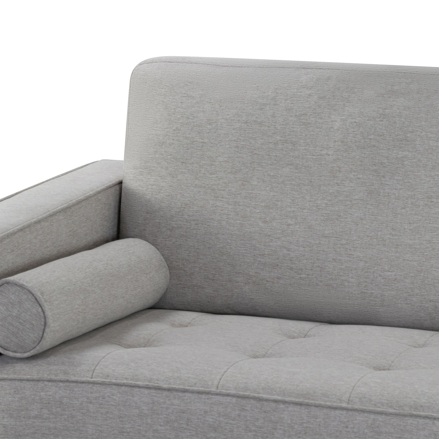 Bisera Beige Twill Tufted Fabric Sofa with Wood Legs
