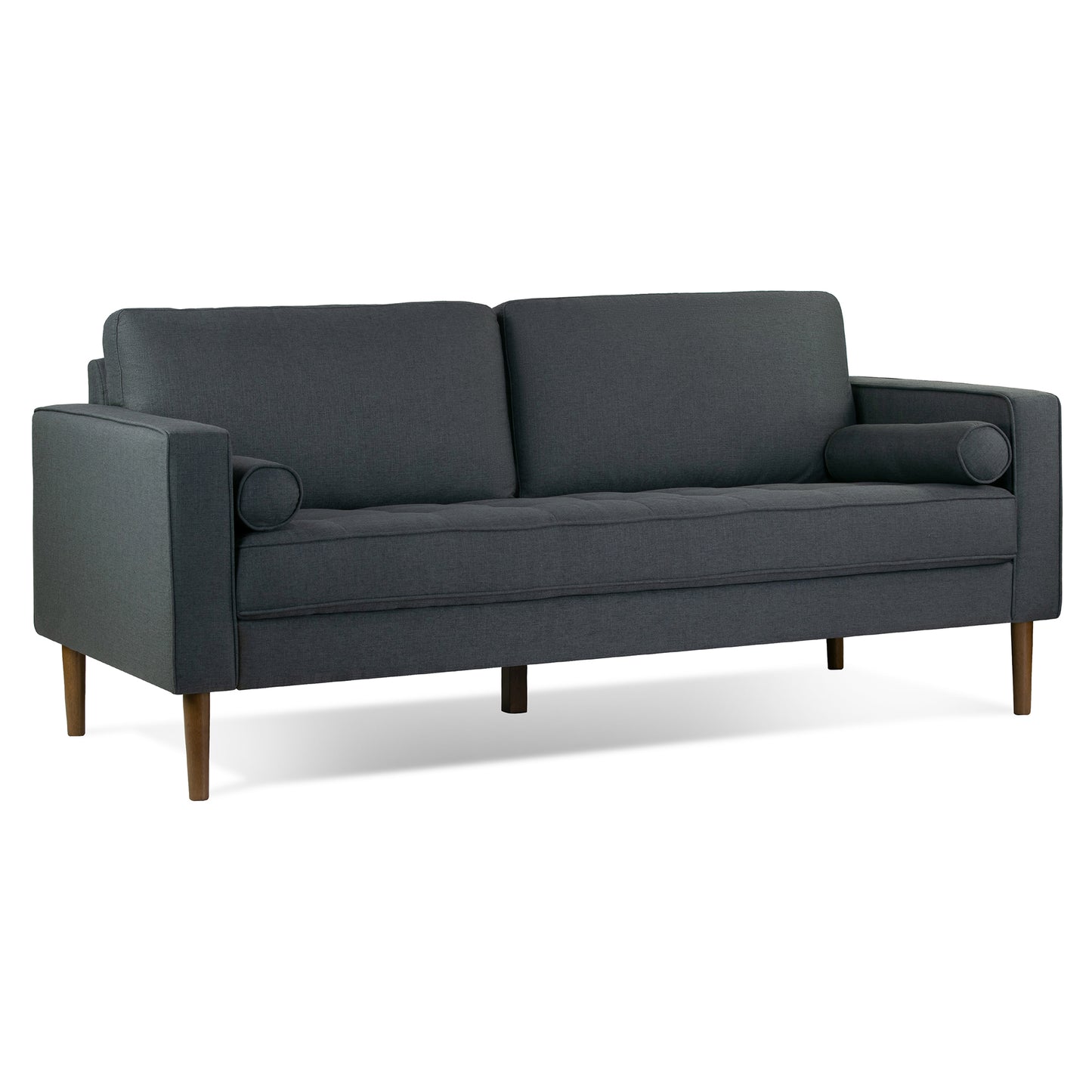 Bisera Dark Gray Twill Tufted Fabric Sofa with Wood Legs