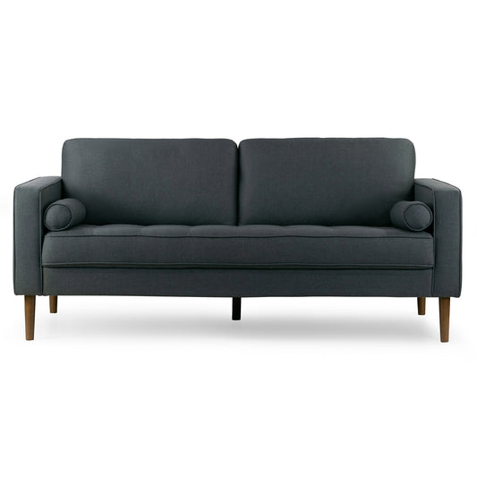 Bisera Dark Gray Twill Tufted Fabric Sofa with Wood Legs