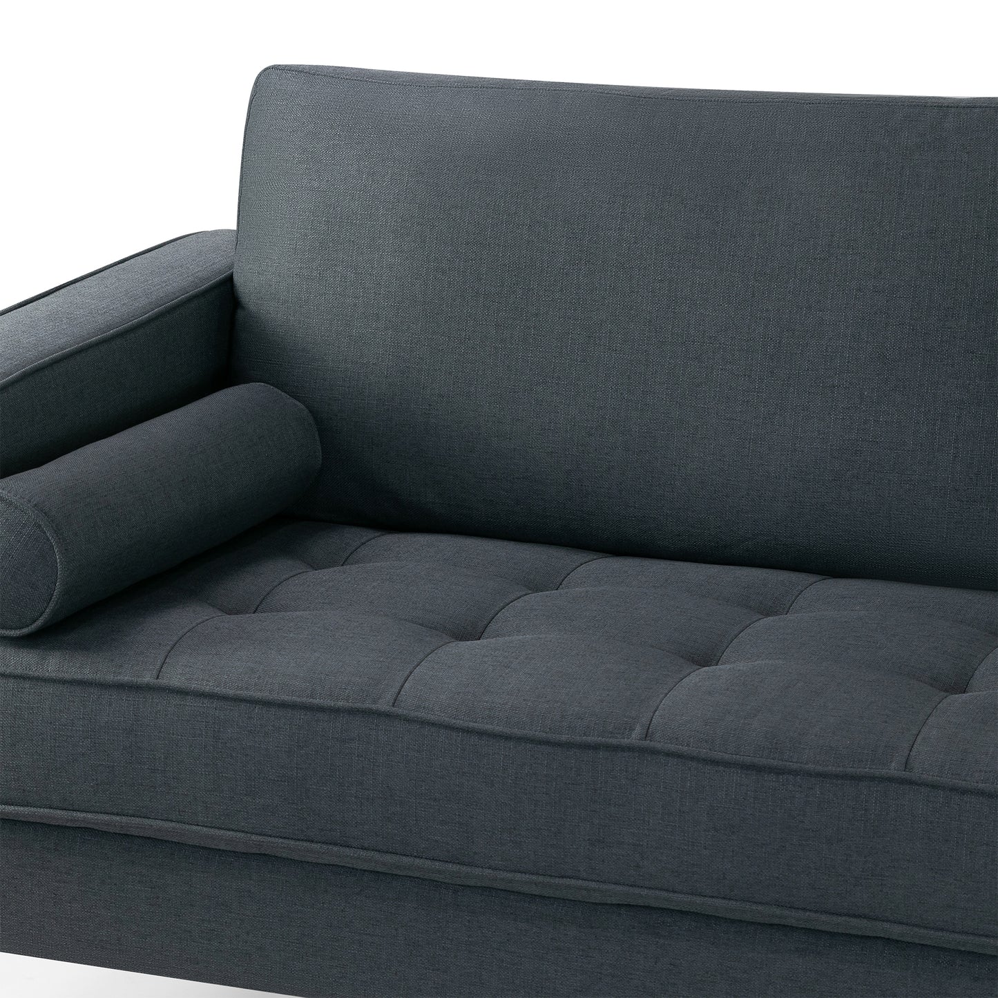 Bisera Dark Gray Twill Tufted Fabric Sofa with Wood Legs
