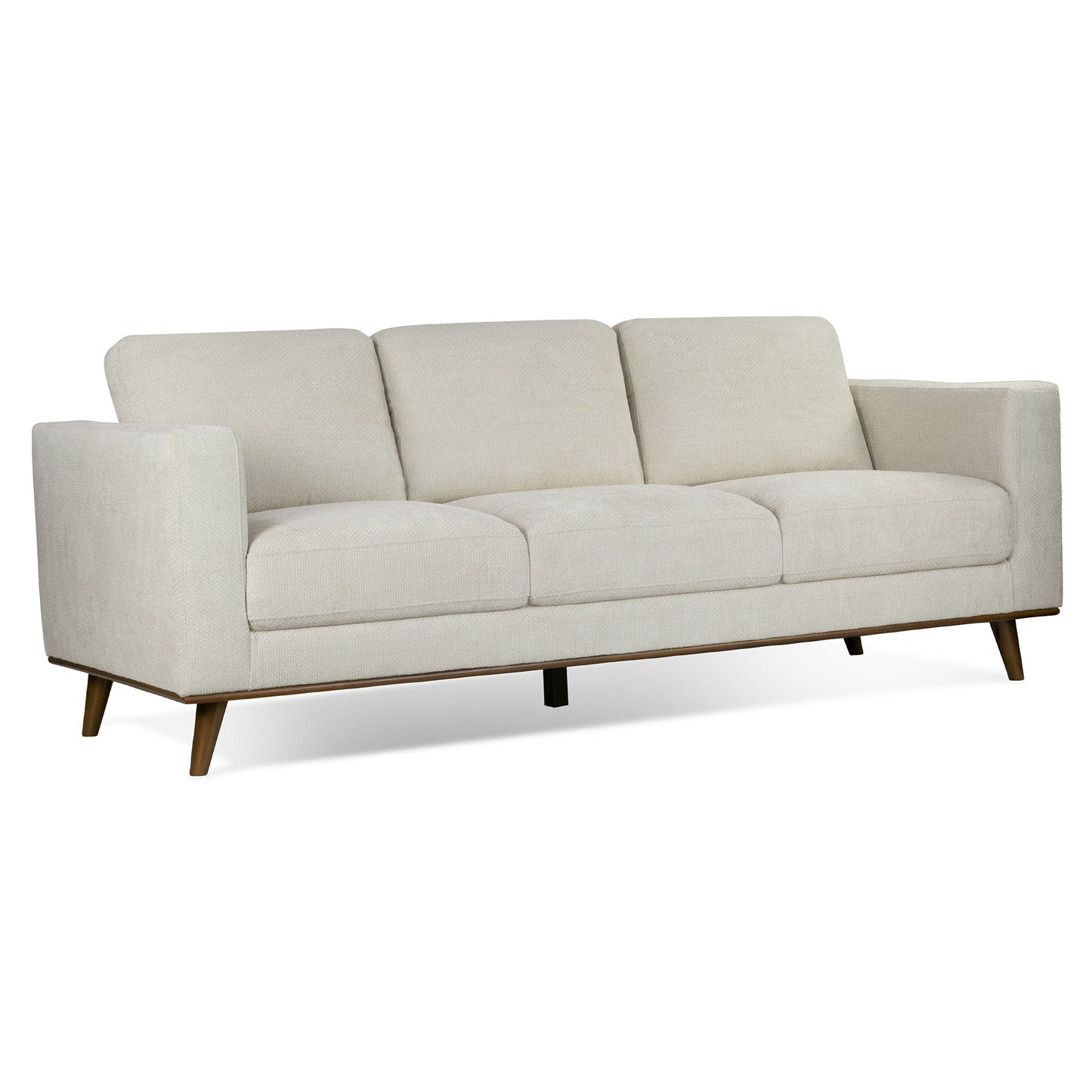 Bishop White Corduroy Twill Fabric Sofa with Wood Legs