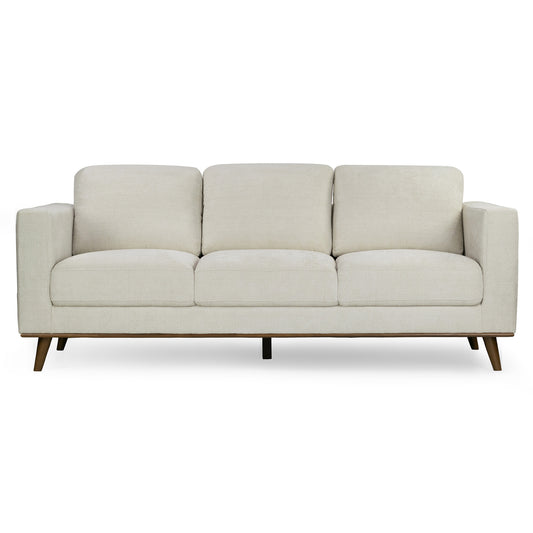 Bishop White Corduroy Twill Fabric Sofa with Wood Legs