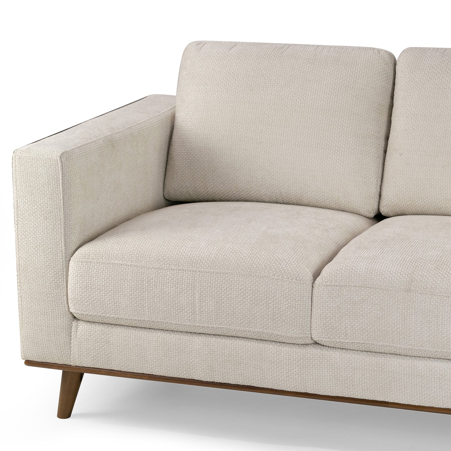 Bishop White Corduroy Twill Fabric Sofa with Wood Legs