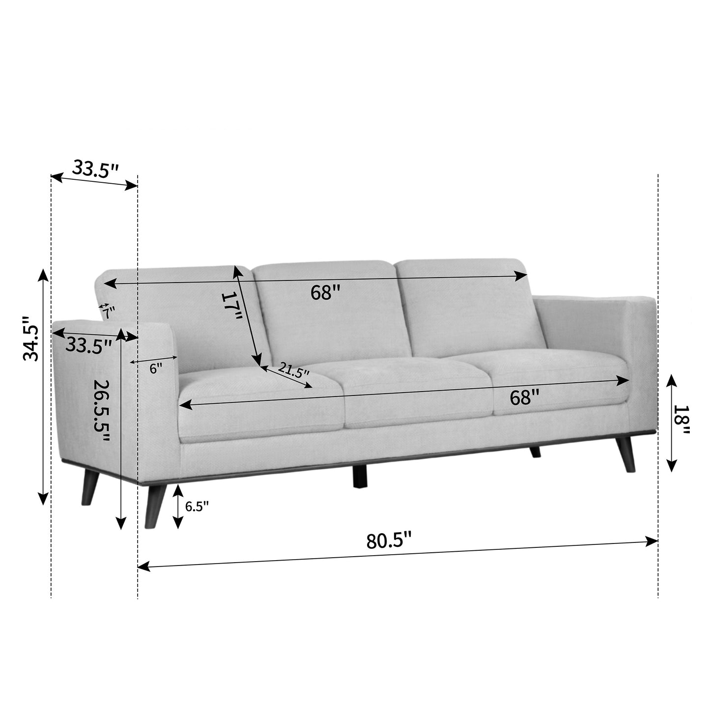 Bishop White Corduroy Twill Fabric Sofa with Wood Legs
