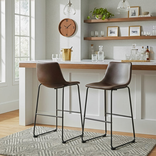 Adan Iron Frame Dark Brown PU Leather Bar Stool (Set of 2)