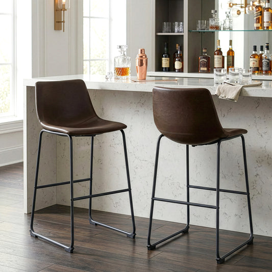 Adan Iron Frame Dark Brown PU Leather Bar Stool (Set of 2)