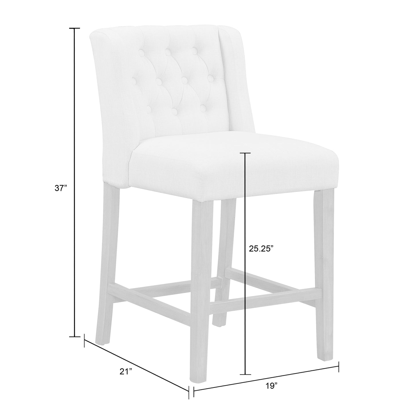Set of 2 Aled Beige Fabric Counter Stool with Side Wings and Tufted Buttons