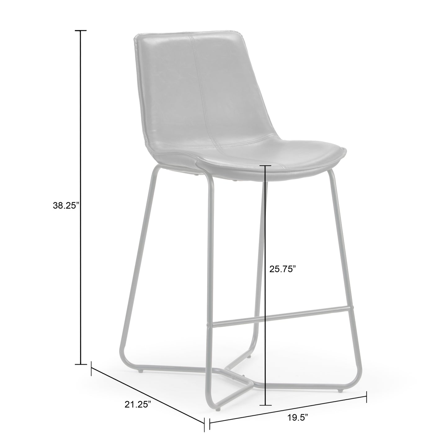 Set of 2 Amery Iron Frame Vintage Grey Faux Leather Counter Stool