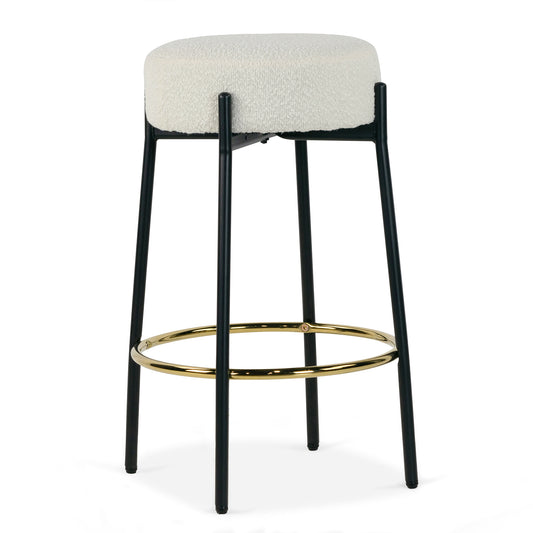 Set of 2 Avner Beige Boucle Backless Counter Stool with Black Metal Legs