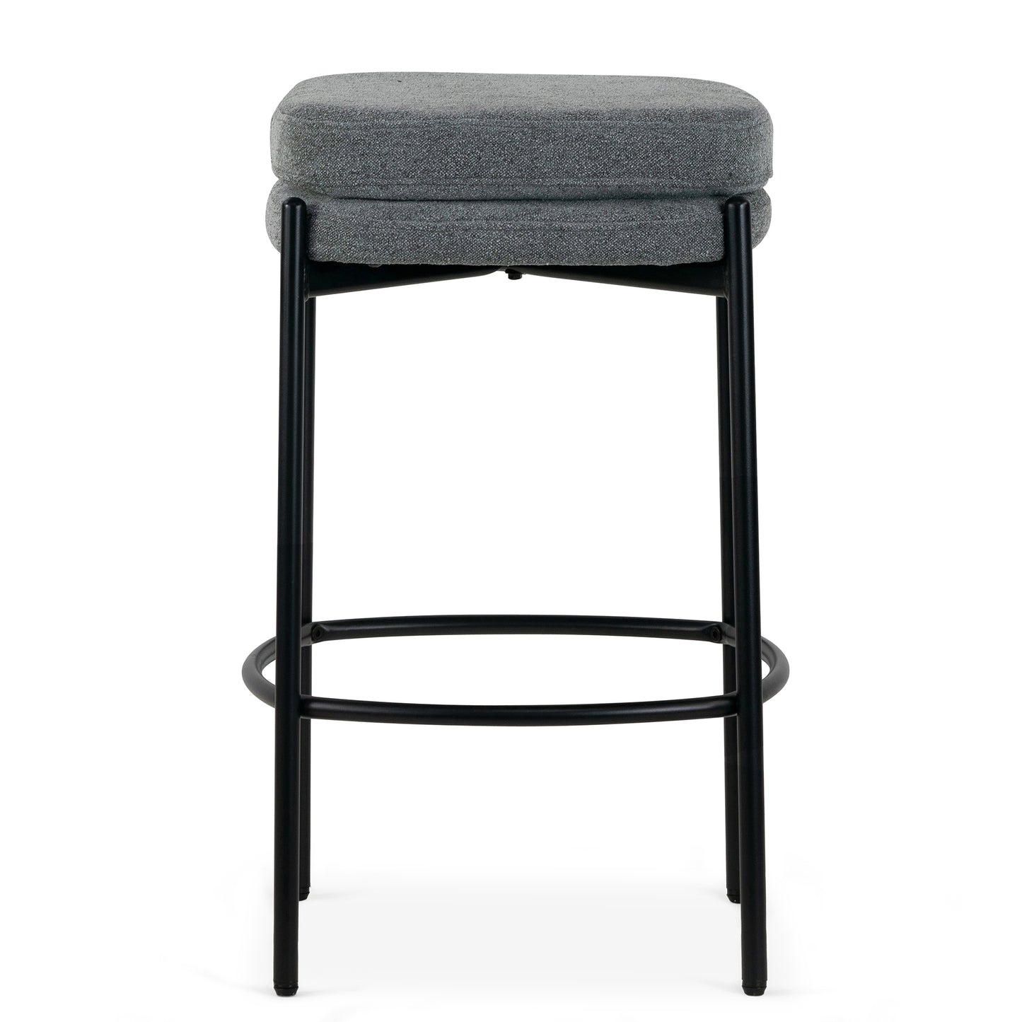 Set of 2 Avril Gray Boucle Backless Counter Stool with Black Metal Legs