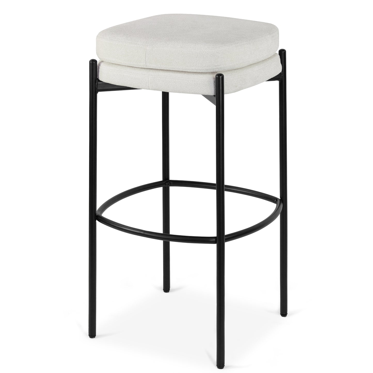 Set of 2 Avril White Boucle Backless Bar Stool with Black Metal Legs