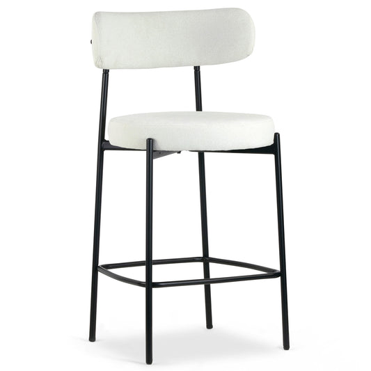 Set of 2 Awen White Boucle Counter Stool with Black Legs