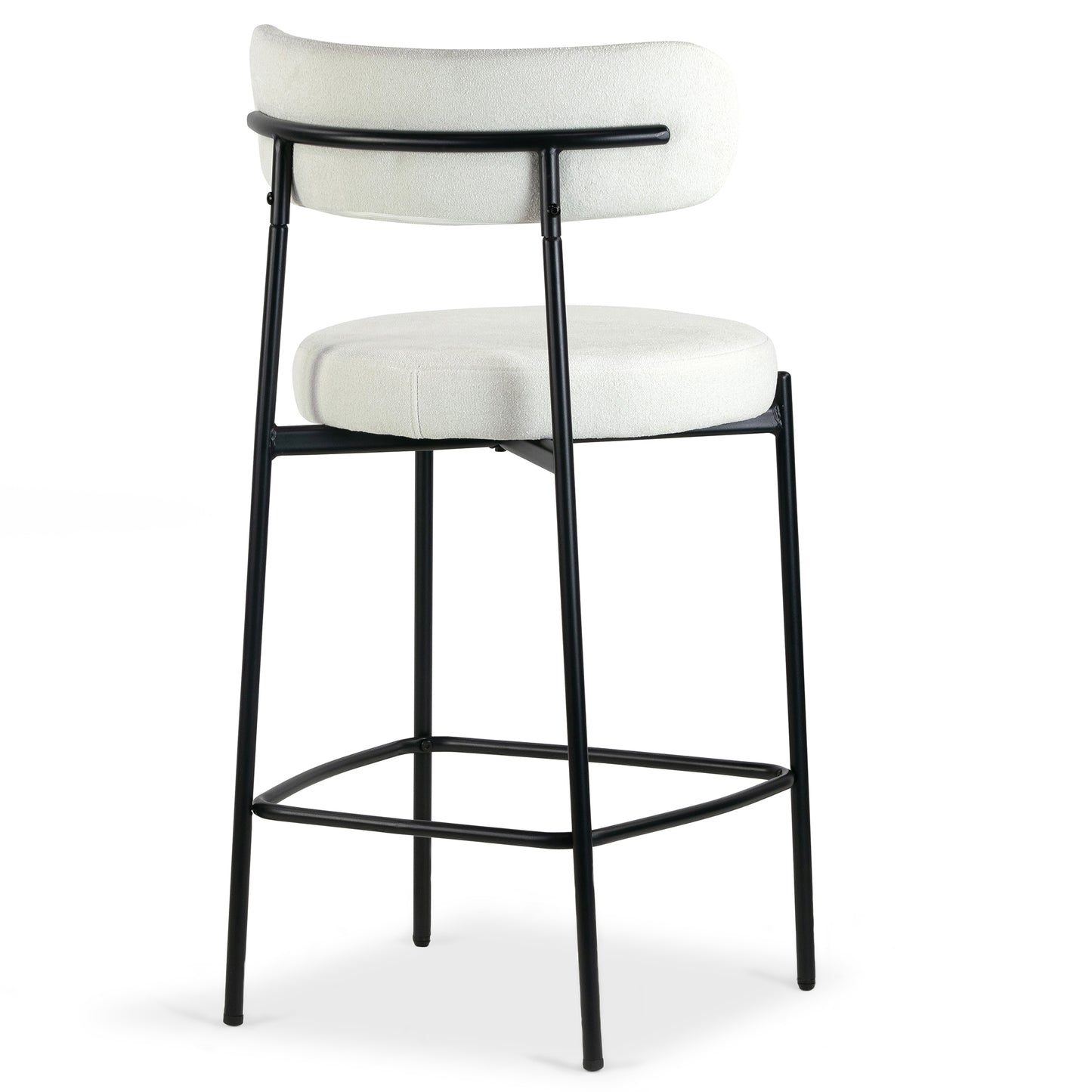 Set of 2 Awen White Boucle Counter Stool with Black Legs