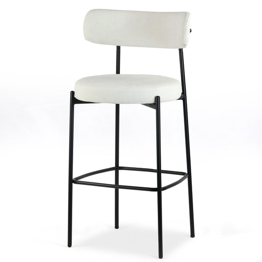 Set of 2 Awen White Boucle Bar Stool with Black Legs