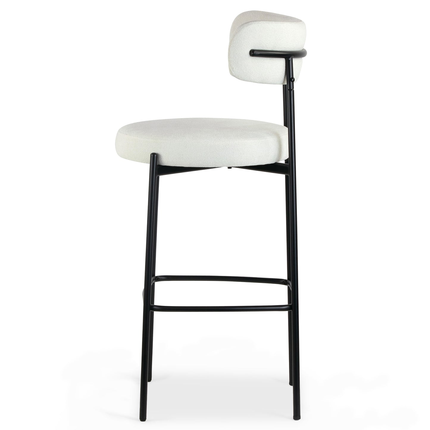Set of 2 Awen White Boucle Bar Stool with Black Legs
