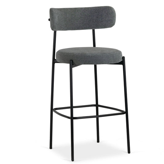 Set of 2 Awen Gray Boucle Bar Stool with Black Legs