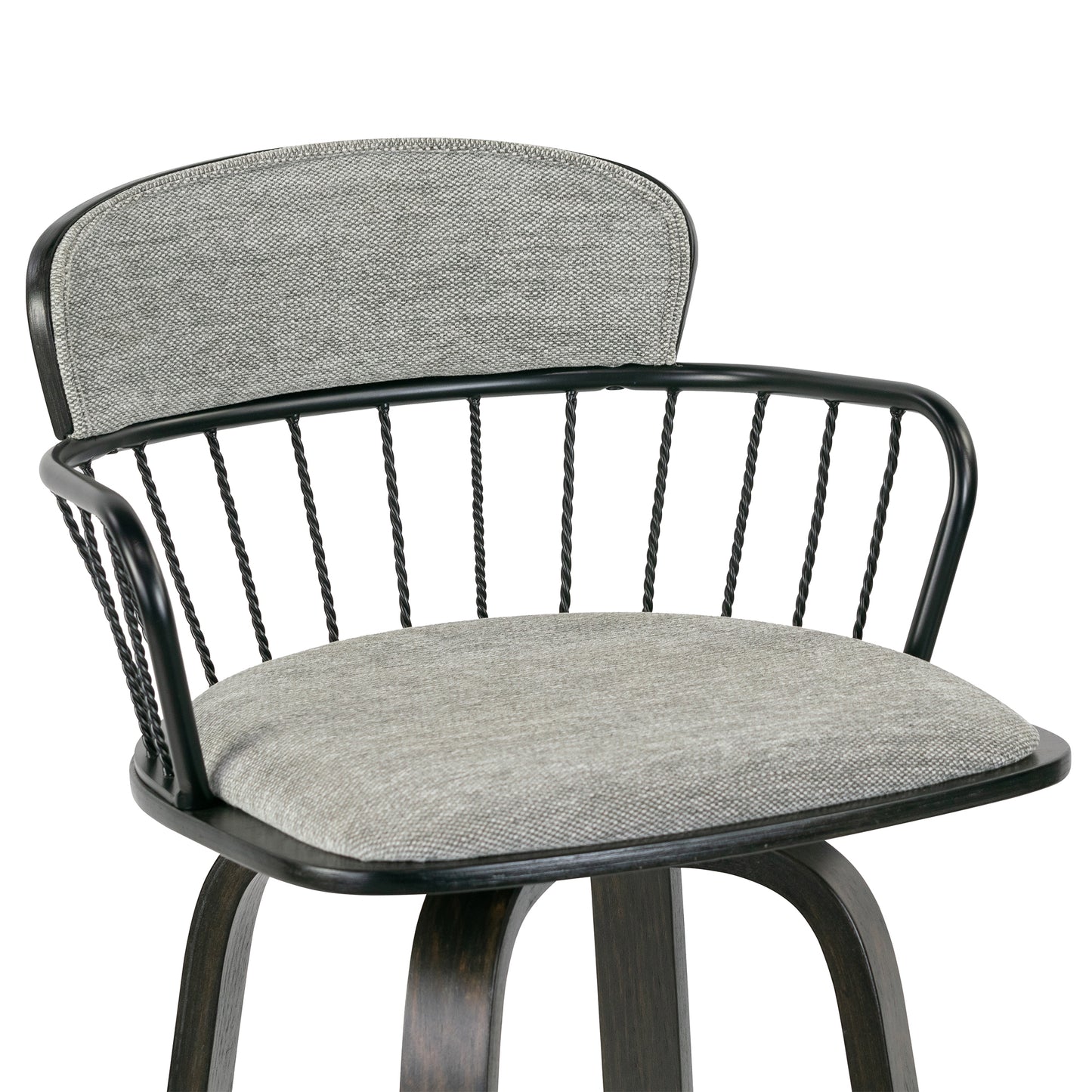 Set of 2 Baker Gray Fabric Counter Stool with Black Iron Back and Wood Legs