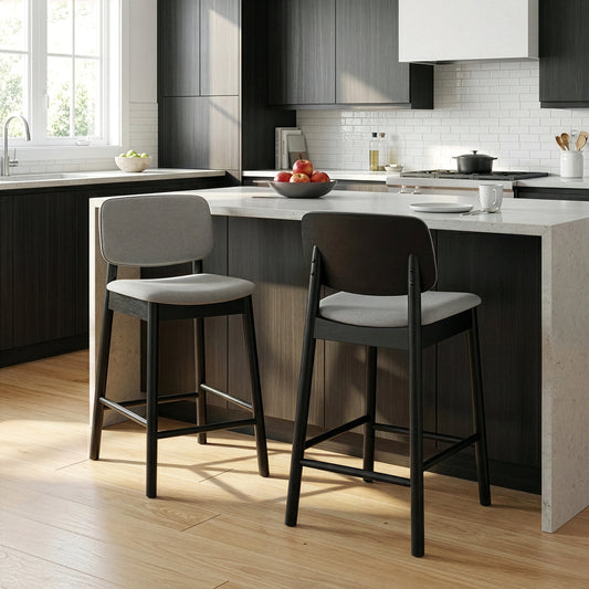 Set of 2 Azura Gray Fabric Counter Stool with Black Wood Legs