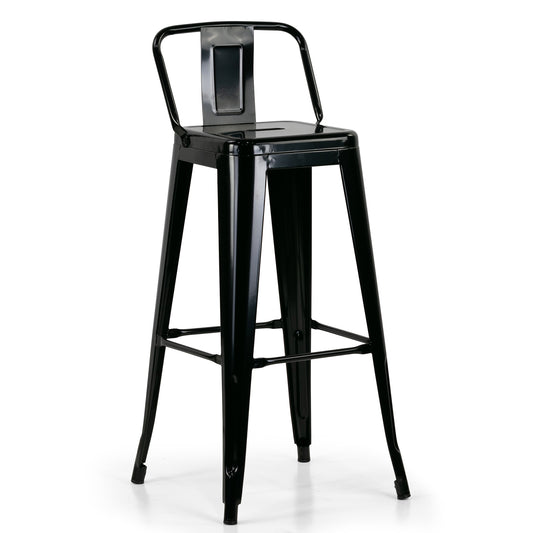 Set of 2 Barto Black Metal Bar Stool with Open Backrest