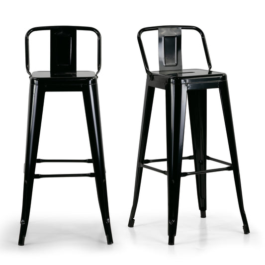 Set of 2 Barto Black Metal Bar Stool with Open Backrest