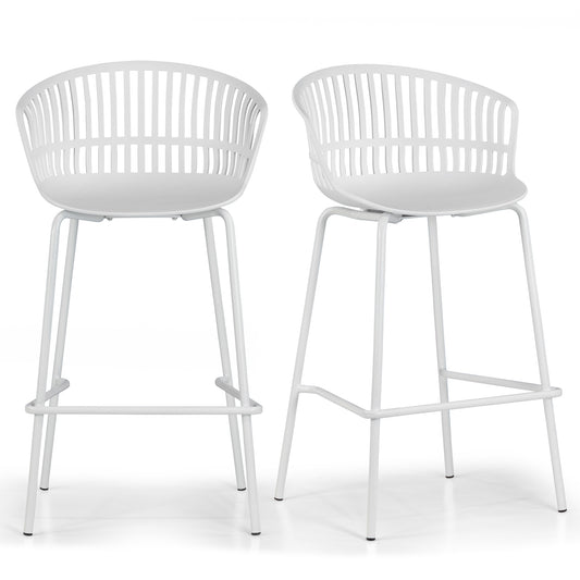 Set of 2 Basia White Plastic Counter Stool with Slatted Back and Iron Legs